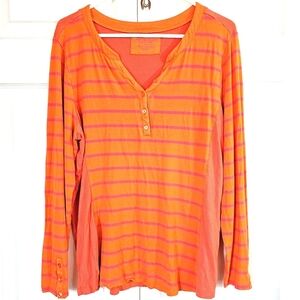 Greensource Womens‎ Vneck Long Sleeve Tshirt 2XL Orange Pink Colorful Casual